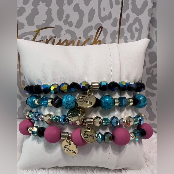 Brand New ERIMISH Bracelets - 4 pc Stack - Pink, Blue & Gold - Picture 3 of 3